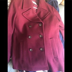 Woman’s pea coat. Deep wine color.29 1/2 L,  25 1/2 sleeve.